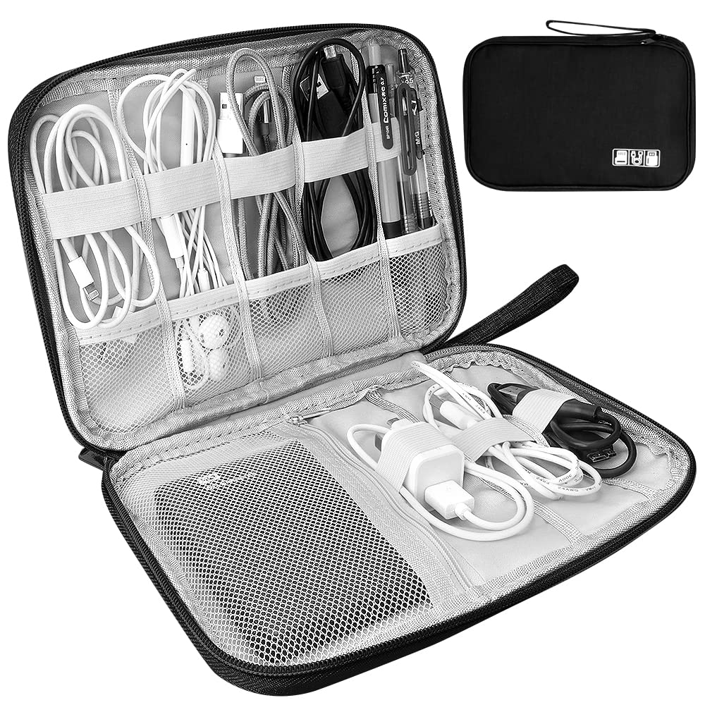 HCFGS Electronics Accessories Organizer Bag, Travel Cable Organiser Bag, Universal Carry Travel Gadget Bag for USB Cable Drive, SD Card, Charger Hard Disk (Black)