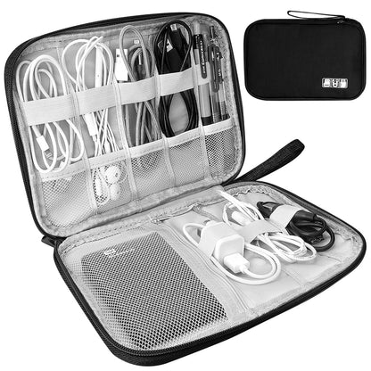 HCFGS Electronics Accessories Organizer Bag, Travel Cable Organiser Bag, Universal Carry Travel Gadget Bag for USB Cable Drive, SD Card, Charger Hard Disk (Black)