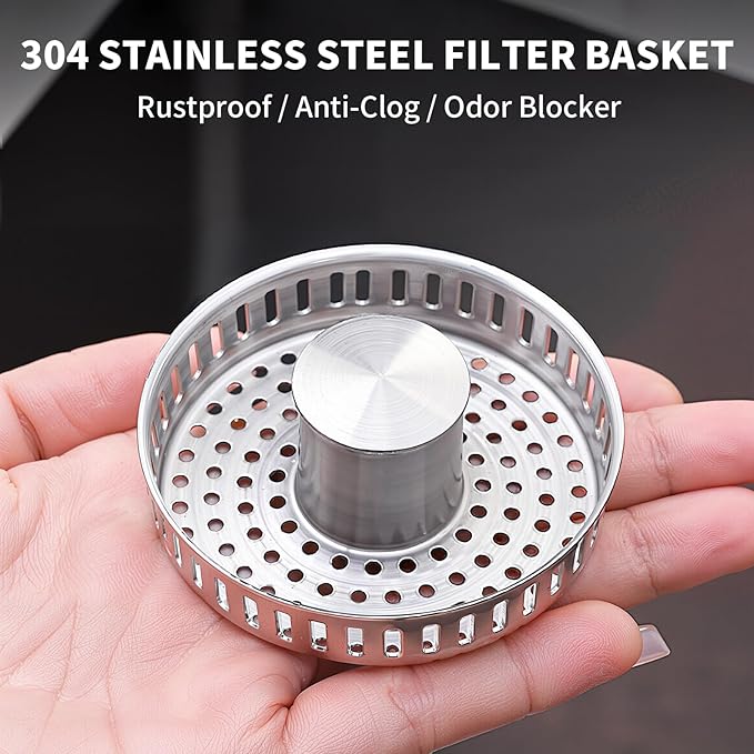 2 Pack – 3-in-1 Kitchen Sink Drain Strainer Stopper, 304 Stainless Steel Pop Up