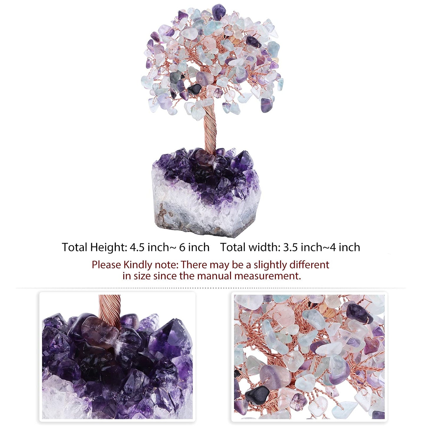 Cheungshing Healing Crystals Money Tree with Natural Amethyst Base, Crystal Stone Feng Shui Bonsai Figurines Tree of Life Decoration for Home Table Office, Fluorite