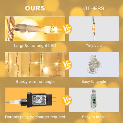 JMEXSUSS 300 LED Remote Control Christmas Curtain Lights, Plug in Fairy Curtain Lights Outdoor, Window Wall Hanging String Lights for Bedroom Backdrop Wedding Party Indoor Patio Xmas Decor, Warm White