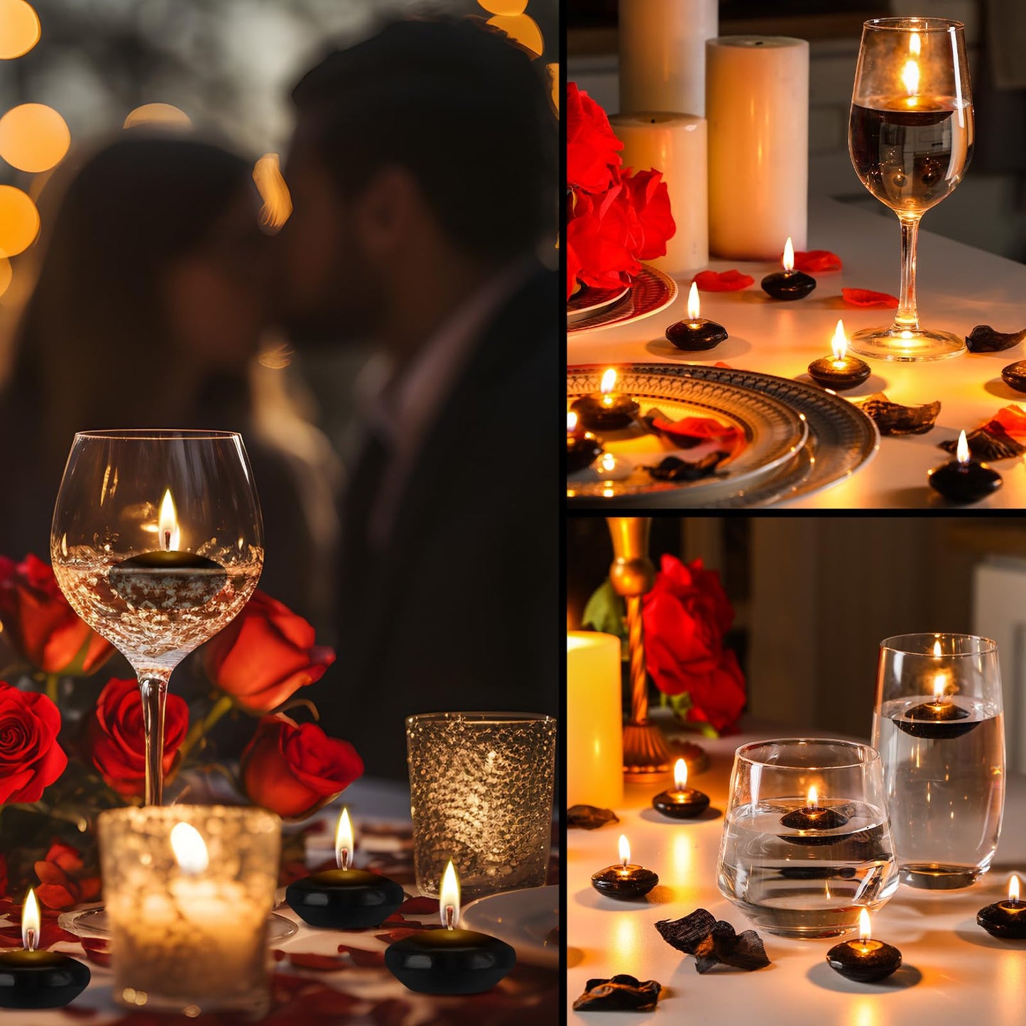 Nuanchu 20 Pcs Halloween Black Floating Candles Centerpieces for Wedding 1.5 Inch Small Unscented Floating Candles Decoration for Wedding Party Thanksgiving Christmas Holiday and Home Pool Decor