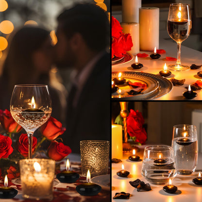 Nuanchu 20 Pcs Halloween Black Floating Candles Centerpieces for Wedding 1.5 Inch Small Unscented Floating Candles Decoration for Wedding Party Thanksgiving Christmas Holiday and Home Pool Decor
