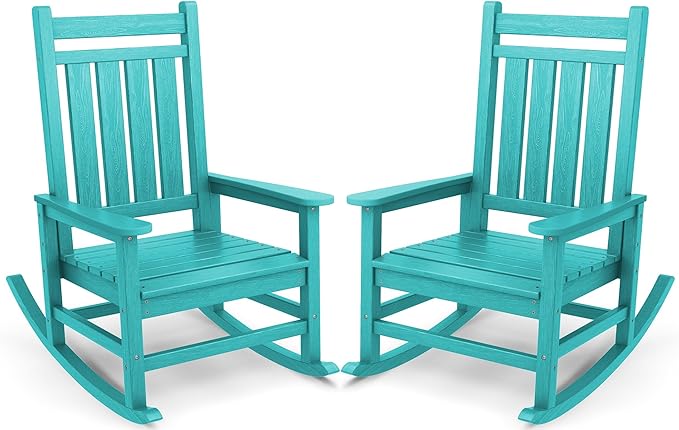 SERWALL Oversized Outdoor Rocking Chair Set of 2, HDPE Rocker for Adults, Patio Rocking Chairs for Porch, Aruba