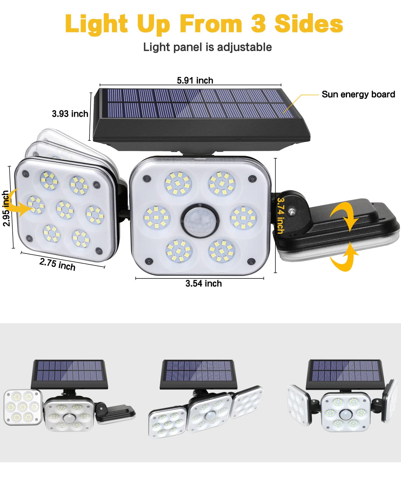 138 LED Solar Lights Outdoor, Motion Sensor Security Light with 270° Wide Angle, 3 Lighting Modes, IP65 Waterproof Solar Powered Wall Light for Garage, Front Door, Yard, Wall, Garden