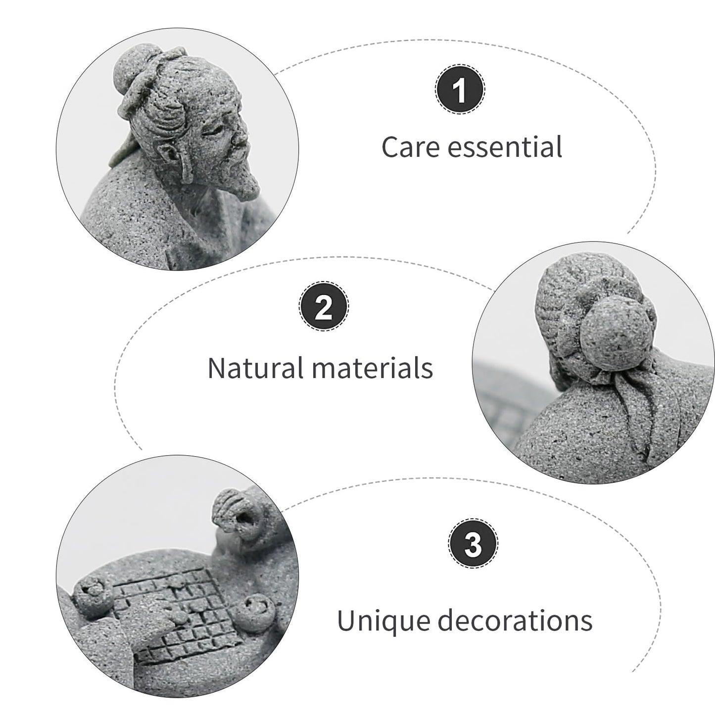 Hoypeyfiy 3Pcs Playing Chess Old Man Statue,Garden Figurines Set,Zen Garden Accessories,Outdoor Decor Sandstone for Bonsai,Micro Landscape Decoration,Garden,Patio,Yard,Lawn,Backyard