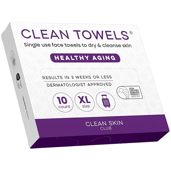 Clean Skin Club Healthy Aging Clean Towels® XL, Travel Pack, Smooths Fine Lines