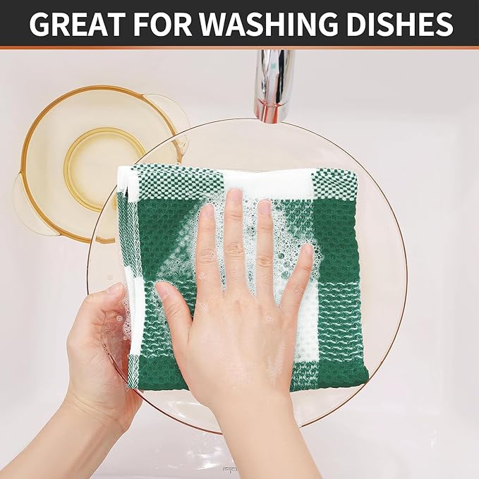 Homaxy 100% Cotton Waffle Weave Check Plaid Dish Cloths, 12 x 12 Inches
