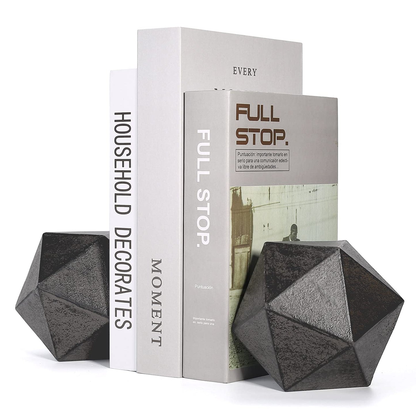 Ambipolar Geometric Decorative Ball Shaped Bookends, Modern Cast Iron Black Bookends for Office Desk, Book Shelf, Room Decor, Home Office, Book Stand or Organizer, Set of 2. Antique Black