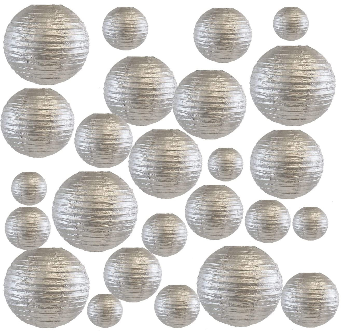 25 Pack Paper Lanterns, Sizes of 4", 6", 8", 10", 12", Hanging Lanterns Decorations Ball Lanterns for Home Decoration, Birthday Party and Wedding Decorations (Silver)