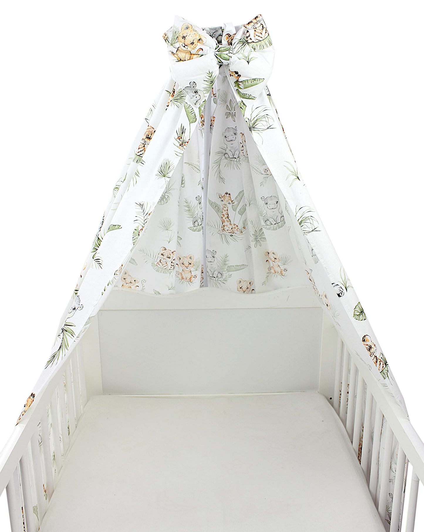 TupTam Baby Cot Canopy with Crown and Bow, Safari/Lion/Brown/Leaves/Green, ca. 160x240 cm