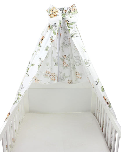 TupTam Baby Cot Canopy with Crown and Bow, Safari/Lion/Brown/Leaves/Green, ca. 160x240 cm