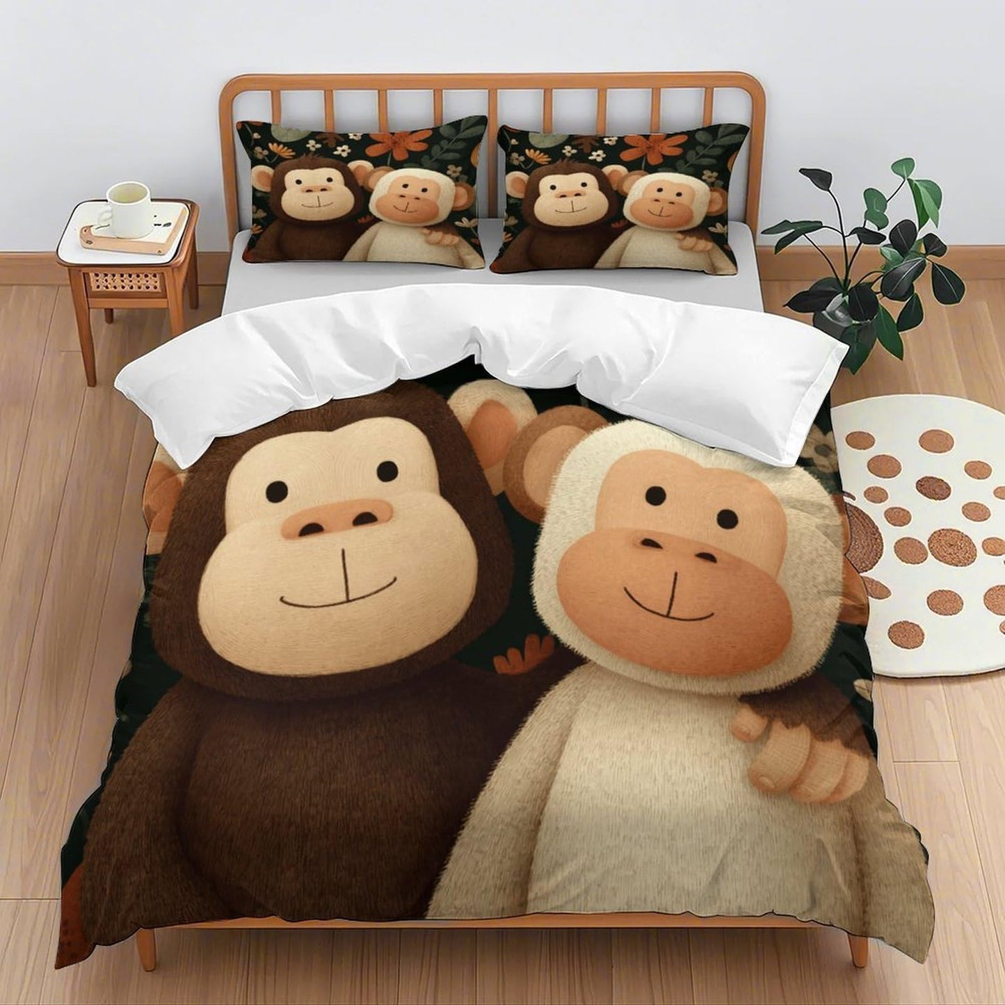 Kjdfhk Monkey Friends Bedding Comforter Sets Bedding Set 3 Pieces (1 Duvet Cover 2 Pillowcases) with Zipper Closure Lightweight