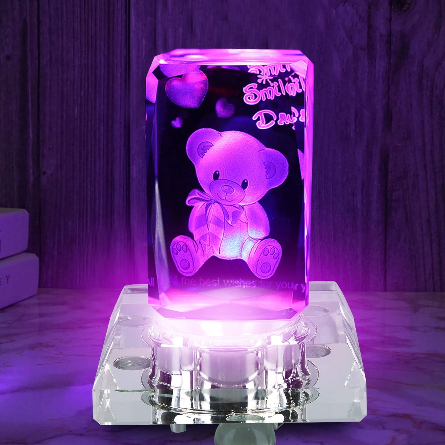 Aepiraza Crystal Led Light Base for 3D Display Lighted Up, 4 LED Bead 7 Colors Led Crystal Light Base Multi-Color Automatic Flashing Show Stand for 3D Glass Art Craft Shows (Square)