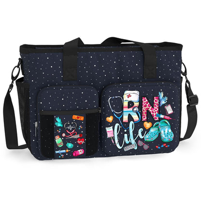 84hoods Shoulder Bag for Work. Waterproof Work Bag with Large Compartments, Padded Laptop Storage and Multiple Pockets. RN Gift for Registered Nurse. RN Life.