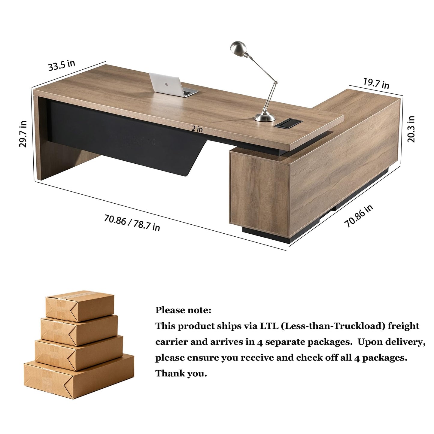 SAINTCY Retractable L-Shaped Executive Desk, Commercial-Grade Office Desk with Reversible Storage Cabinet, Built-in Power Hub, Modern Executive Desk for Home & Business Office
