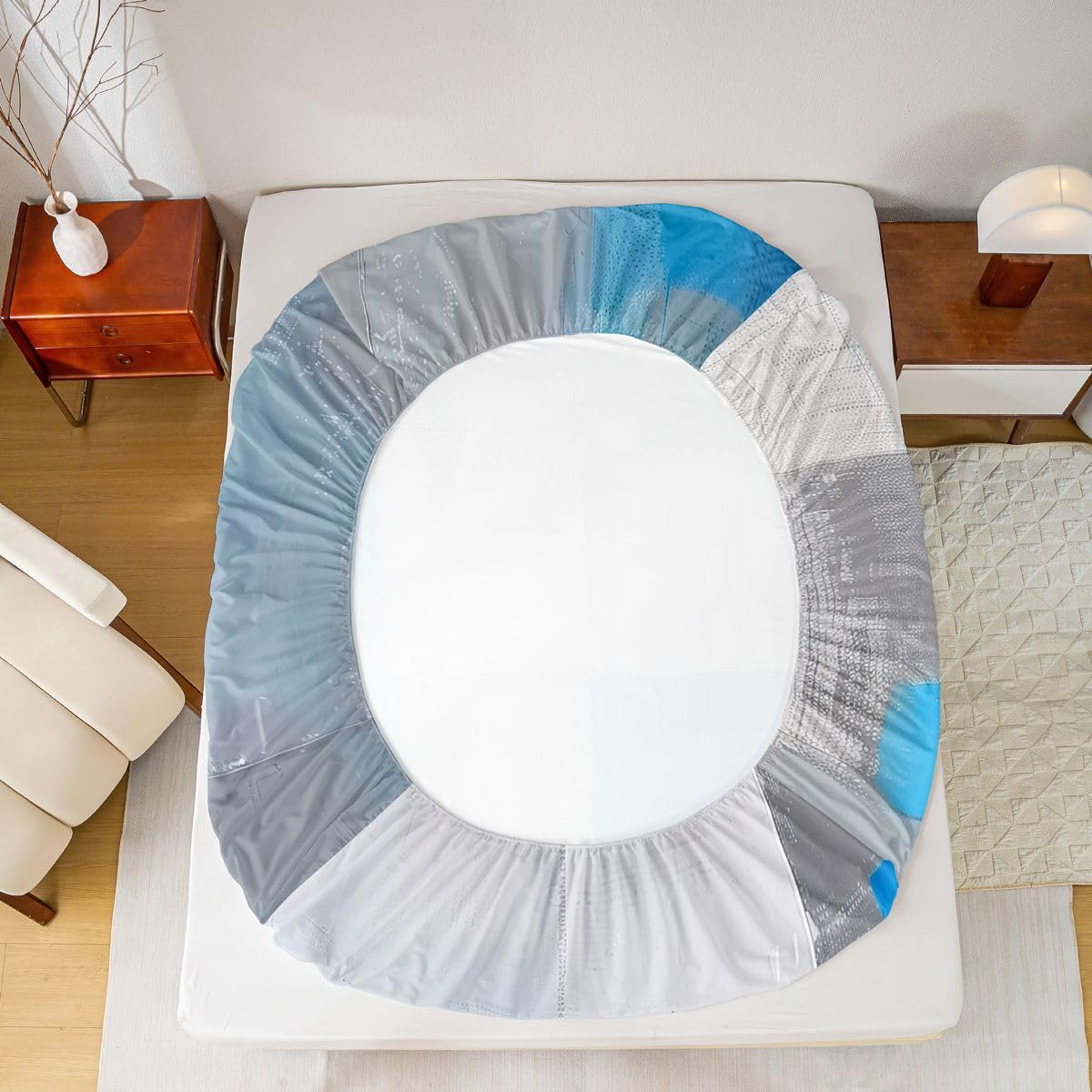 jejeloiu Abstract Fitted Sheet Full Size for Kids Boys Girls Blue Ombre Bed Sheets Set 16" Deep Pocket Soft Breathable Microfiber Modern Art Bedding with 2 Pillowcases Luxury Room Decor
