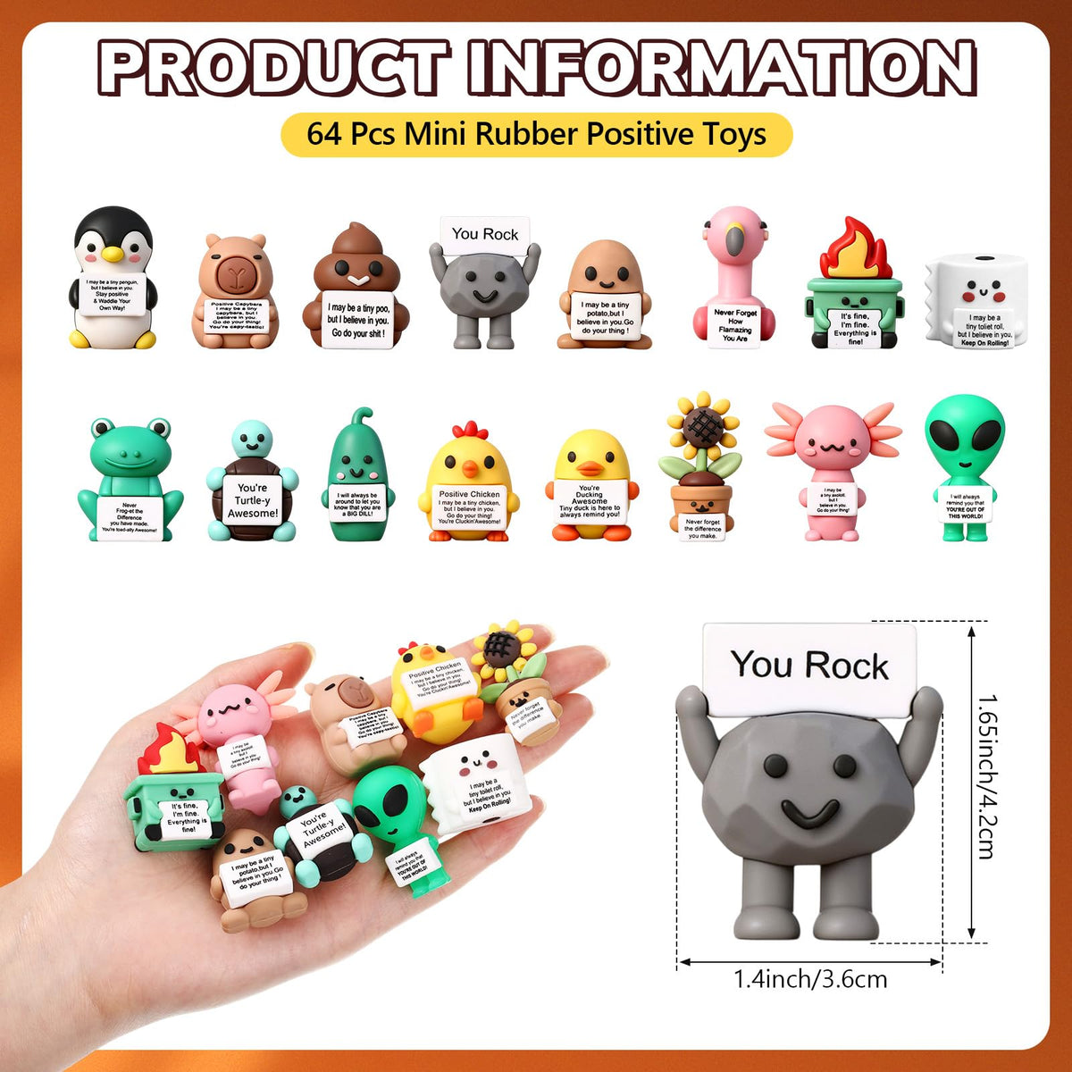 Gejoy 64 Pcs Mini Rubber You Rock Toys Set Mini Rock Figures Positive Gifts Desktop Ornaments and Decorations Inspirational Gifts for Employees, Staff, Teachers, Teams, and Friends (Novel)