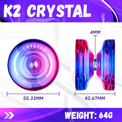 MAGICYOYO Responsive Yoyo for Kids K2 Crystal Pink Purple, Dual Purpose Beginner, Trick Professional Ball with Unresponsive Bearing Kit + 12 Strings Case (MGYOYOK2CPP)
