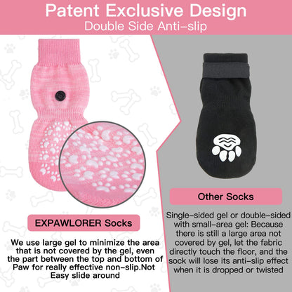 EXPAWLORER Dog Socks with Grips - Double Sides Anti-slip Dog Gripper Socks for Hardwood Floors, Stop Licking Injured Paws, Adjustable Socks with Extra Traction for Small Medium Large Dogs (Pink, M)