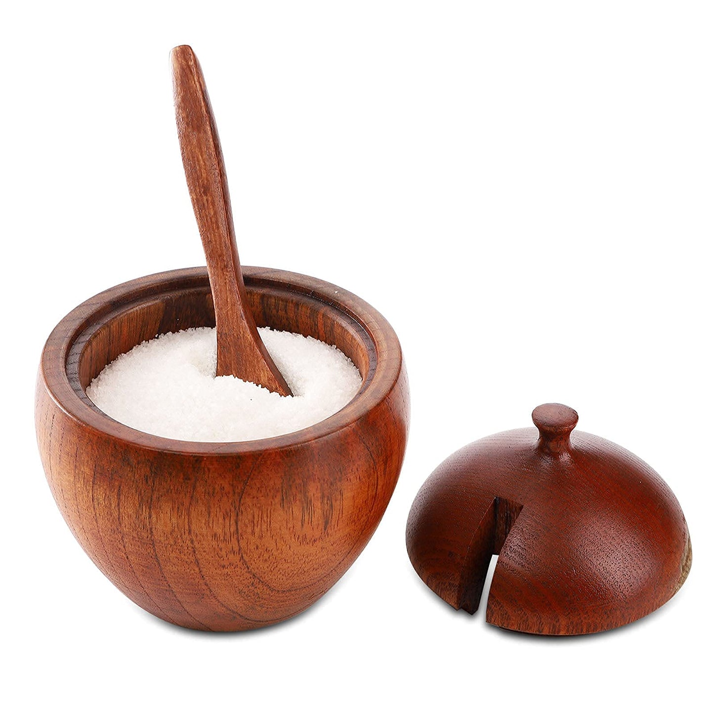 DEAYOU 3 Pack Wood Salt Box Spice Jar, Natural Wooden Salt Cellar with Lid and Spoon, Sugar Bowl Pepper Seasoning Container Holder Keeper for Kitchen, Serving, Condiment, Japanese Style