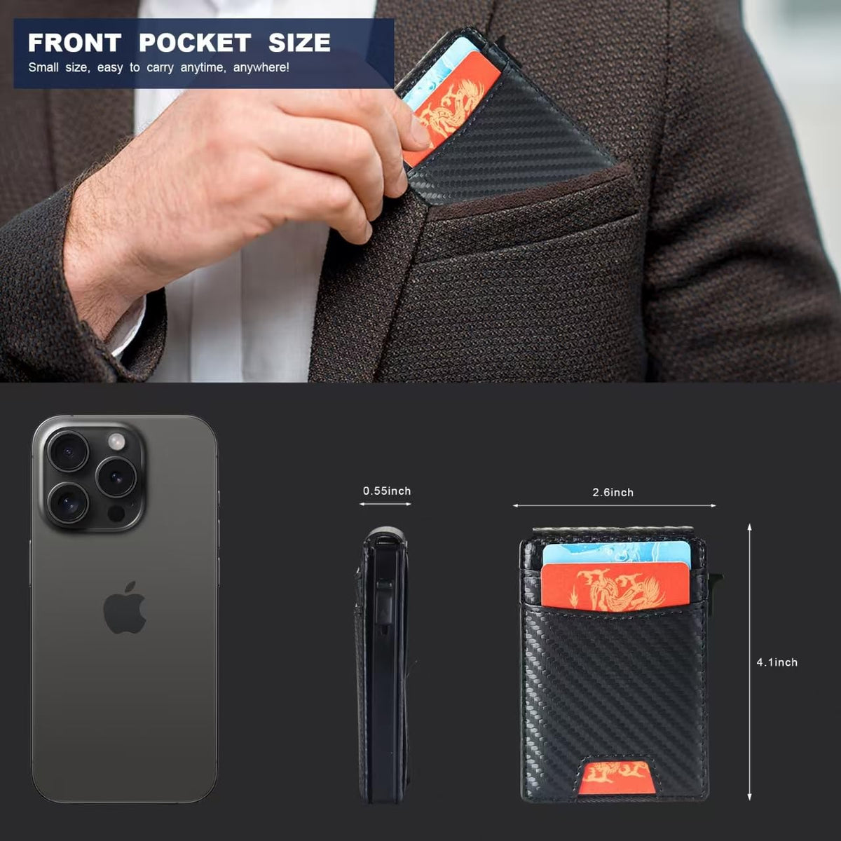 GAJOFO Slim Wallet for Men - Minimalist Mens Wallet with Money Clip，Slim Compact Wallet with Money Clip & ID Window,Pop Up Card Wallet, Metal Aluminum Credit Card Holder Bifold Wallet (black)