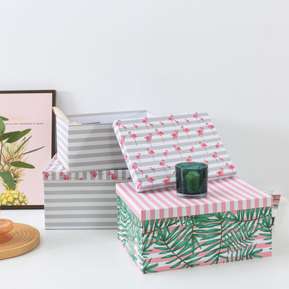 SLPR Decorative Cardboard Storage Boxes With Lids For Home Décor, Set of 3 Pink Flamingo Paperboard Nesting Gift Boxes, Palm Leaves Large Picture and Photo Storage for Keepsakes