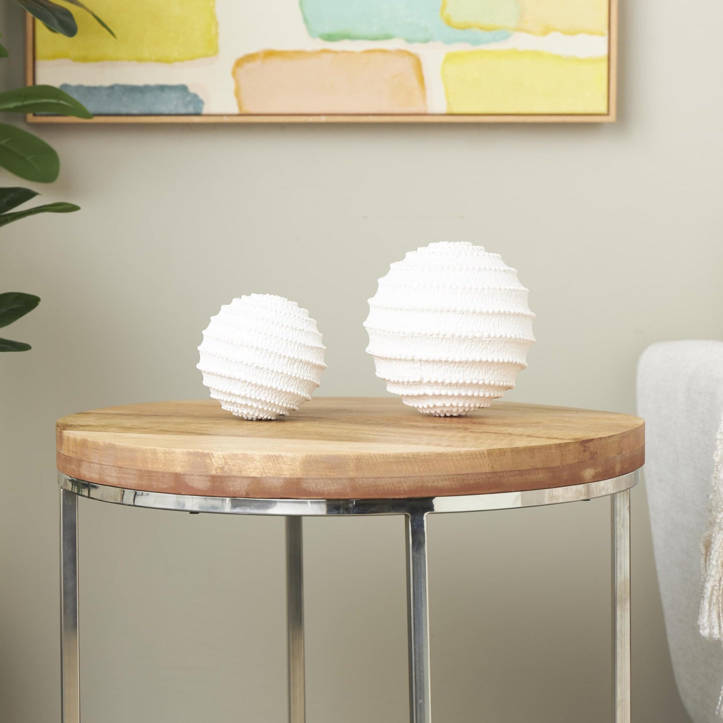 Deco 79 Resin Coral Decorative Sculpture Textured Home Decor Statues with Dimensional Ball Details, Set of 2 Accent Figurines 6", 5" H, Cream