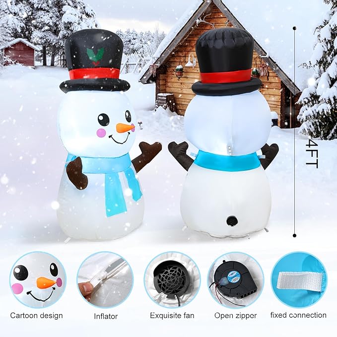 4ft Christmas Inflatables Snowman Outdoor Decorations with Build-in LEDs, Inflatable Snowman for Kids Outdoor Yard Garden Decorations