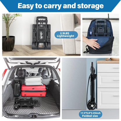 ZHJINGYU 70lbs Folding Hand Truck | Sack Barrow | Steel Foldable Trolley | Adjustable Baseplate & Bungee Cords | 2 Wheel | Folds into Backpack for Lifting Luggage Travel Auto