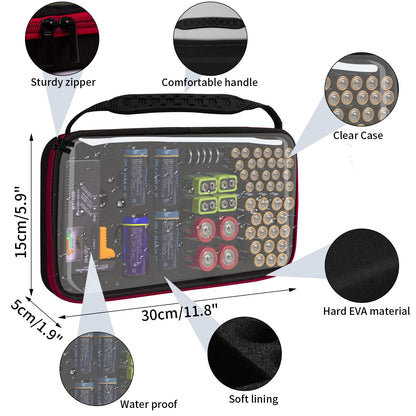 Yuecoom Battery Organizer Storage Box with Tester, Waterproof Organiser,Transparent Lid Holds Multiple Batteries, Portable Battery Organiser for Home, Travel and Gifting