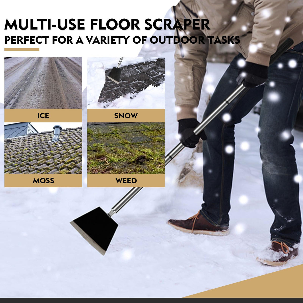 Smarkey Garden Shovel, Floor Cleaning Scraper Tool, Snow Shovel Ice Scraper, 47 inch Weed Removal Tool with 3 Sections Long Handle for Moss,Sidewalks, Driveway Yard Working - Heavy Duty