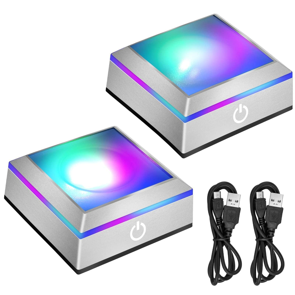 EEEKit 2PCS LED Light Display Base for 3D Crystal Glass Art, 6 Colors Square Flat Spherical Recess Show Crystal Ball Display Stand