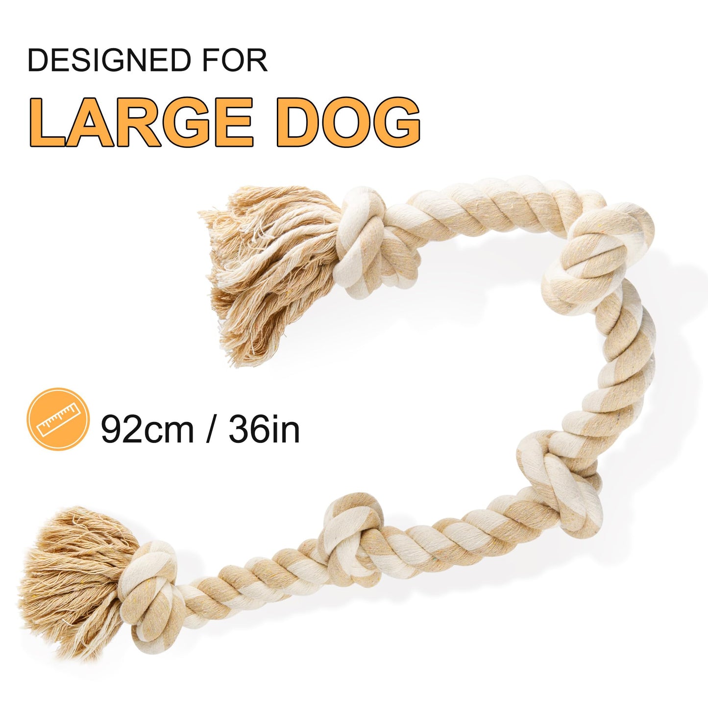Fida Dog Rope Toys for Large Dogs, 92cm Indestructible Dog Toys for Tug of War, 100% Natural Cotton Chew Toy for Boredom, Pulling, Teeth Cleaning
