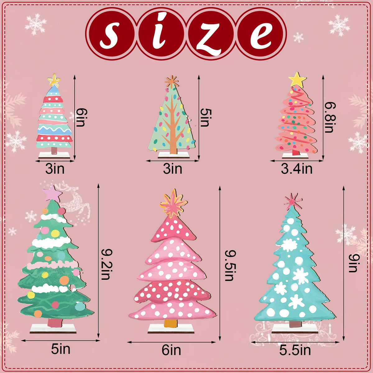 JarThenaAMCS 6 Pcs Christmas Wooden Signs 6 Sizes Christmas Tree Wood Tabletop Signs with Base Desktop Centerpieces for Xmas Home Tiered Tray Table Fireplace Windowsill Party Decor