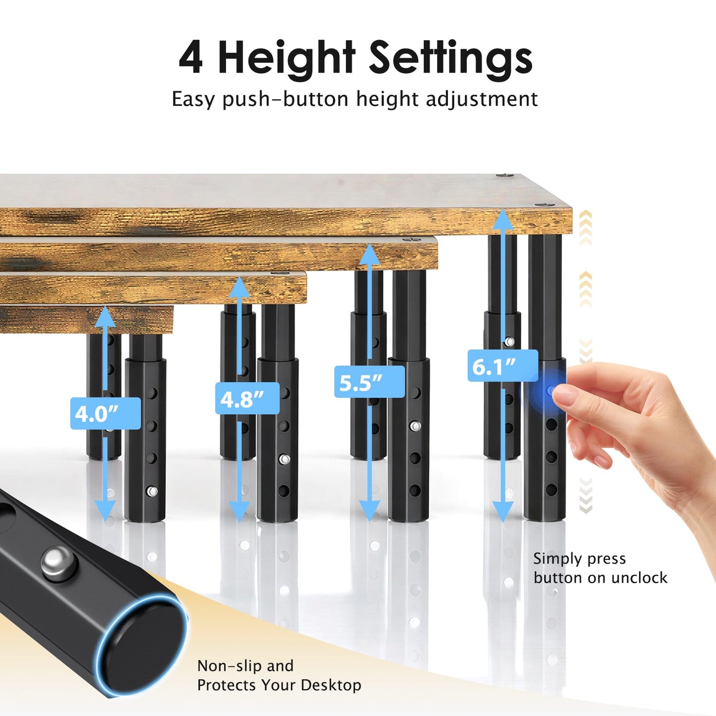 OPNICE Adjustable Monitor Stand Riser for Desk, Computer & Laptop Stand, Desk Organizers and Accessories, Office Desk Accessories & Workspace Organizer for Home Office, Brown Wood