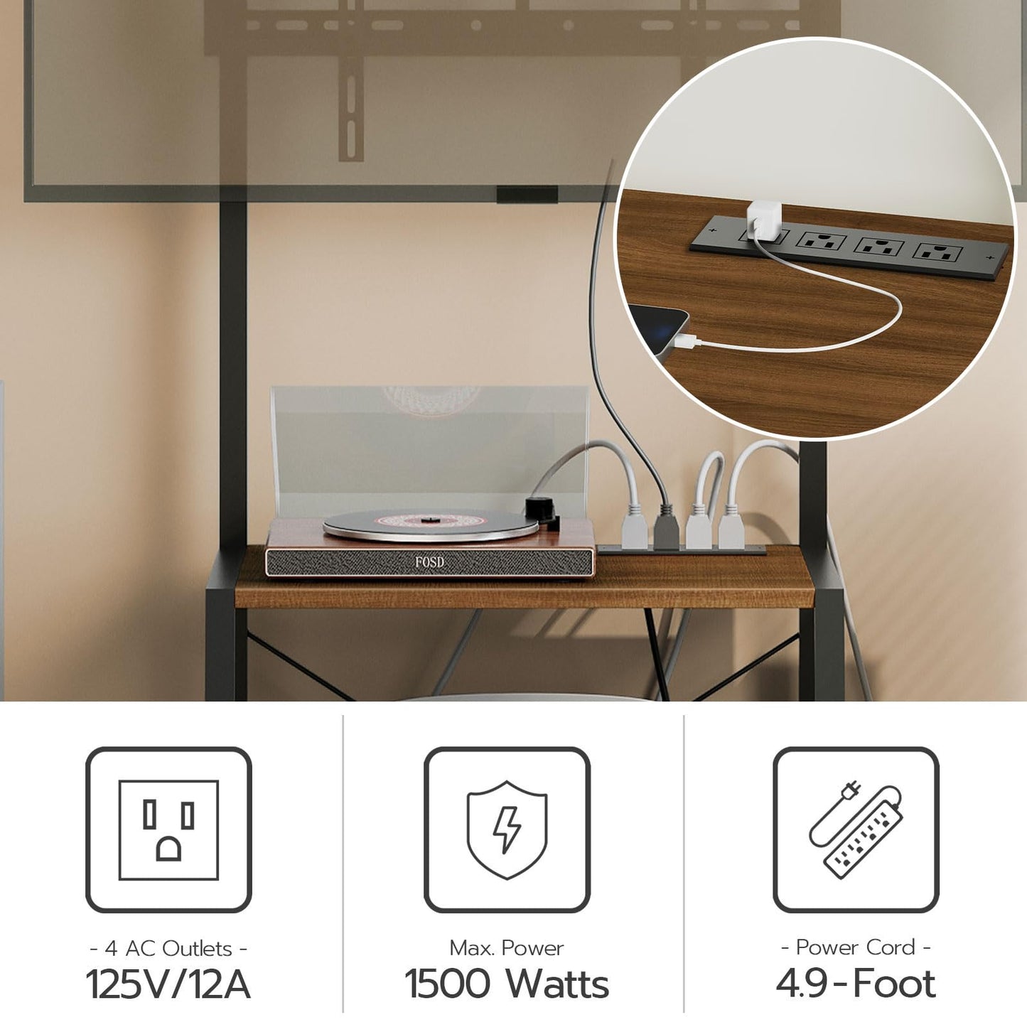 HOOBRO Rolling TV Stand with Mount and Power Outlet Up to 55 inch TV, Corner Entertainment Center, Small TV Stand with 3-Tier Storage Shelves for Living Room, Bedroom, Rustic Brown and Black BF66UDS01