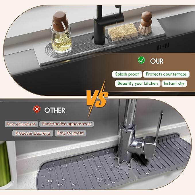 Faucet Mat for Kitchen Sink, Diatomite Quick Drying Tray, 20 Inch Kitchen Sink
