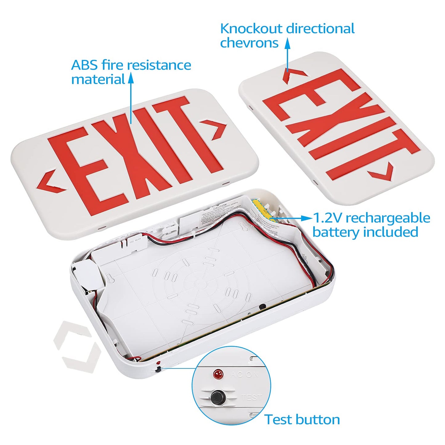 TORCHSTAR 8-Pack LED Exit Sign, Emergency Exit Light with Battery Backup, Double Face, UL 924, AC 120/277V, Damp Location, Hardwired Red Letter Exit Lights for Business Indoor, White