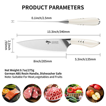 MAD SHARK Chef Knife 8 inch Kitchen Knife High Carbon Stainless Steel Sharp Chef's Knives with Ergonomic Handle, Cooking Knife with Gift Box, Birthday Gifts for Mom/Dad(White)