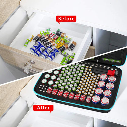 Battery Organizer Storage Case Box with Tester Checker, 220+ Batteries Holder Bag fits for AA AAA AAAA 9V C D Lithium 3V LR44 1.5V CR1632 CR2032 Home Garage Container