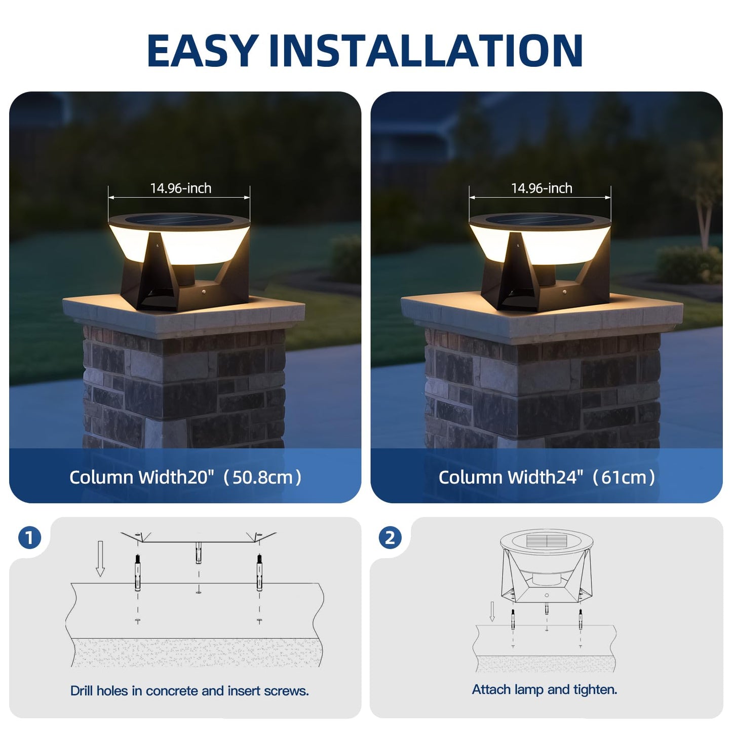 ZRJJMLAN 14.96" Outdoor Solar Post Lights, IP54 Waterproof Solar Column Lights Outdoor, 3000K Modern Pillar Light, Dusk to Dawn Outside Light Columns, Extra Large Post Lamp for Patio Fence Entrance