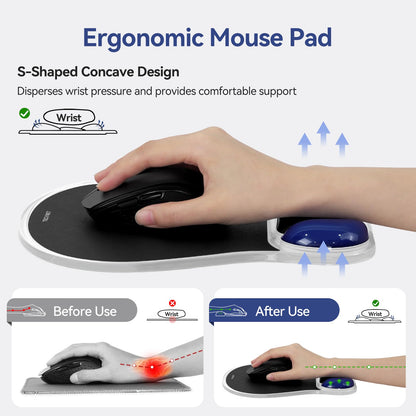 TECKNET Gel Mouse Pad with Wrist Rest, Ergonomic Mouse Pad with Gel Wrist Support for Relieve Wrist Pain Comfortably - Non-Slip Base & Waterproof Surface for Office & Home - Black