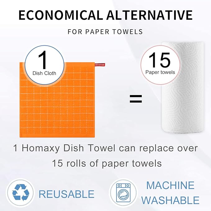 Homaxy 100% Cotton Terry Kitchen Dish Cloths, Ultra Soft and Absorbent Dish