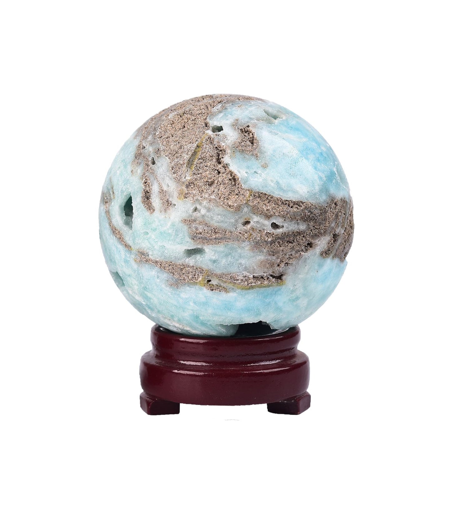 AMOYSTONE Blue Hemimorphite Orb 2.4-2.8" Spiritual Energy Stone Sphere with Wood Stand