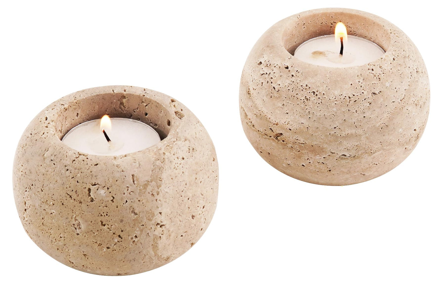 SPESHSTONES Marble Tealight Candle Holders 4 Inch Travertine Votive Candles Holder for Gifts, Tea lights Candles Set of 2 For Birthday, Wedding, Dining Tables Centerpieces & Valentines day Decorations
