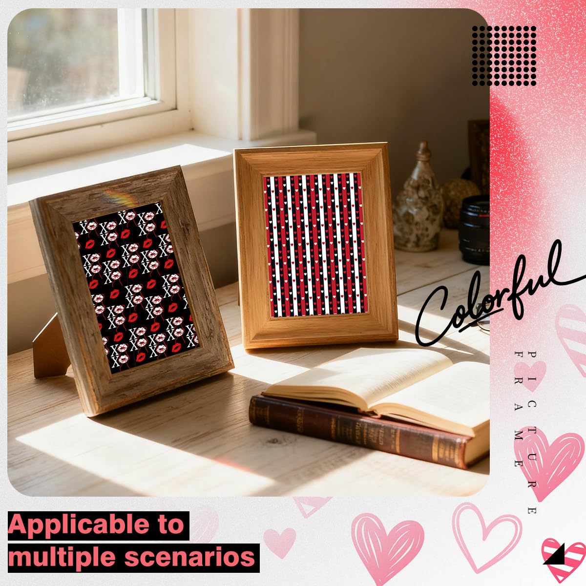 Valentine’s Day Scrapbook Paper 12 x 12 Double Sided Printing Red Black Heart Love Patterned Craft Paper for Card Making Photo Album Wedding Anniversary Party Decorative 24 Sheets