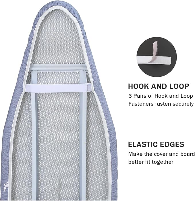 Ironing Board Cover and Pad Standard Size 15 x 54, 3 Pairs of Hook and Loop