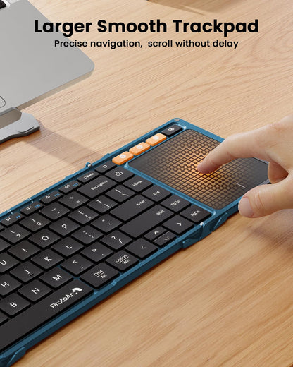 ProtoArc Foldable Keyboard with Touchpad, XK01 TP Folding Portable Keyboard, Full Size Keys, Large Trackpad Bluetooth Travel Keyboards for Laptop PC Tablet - Black