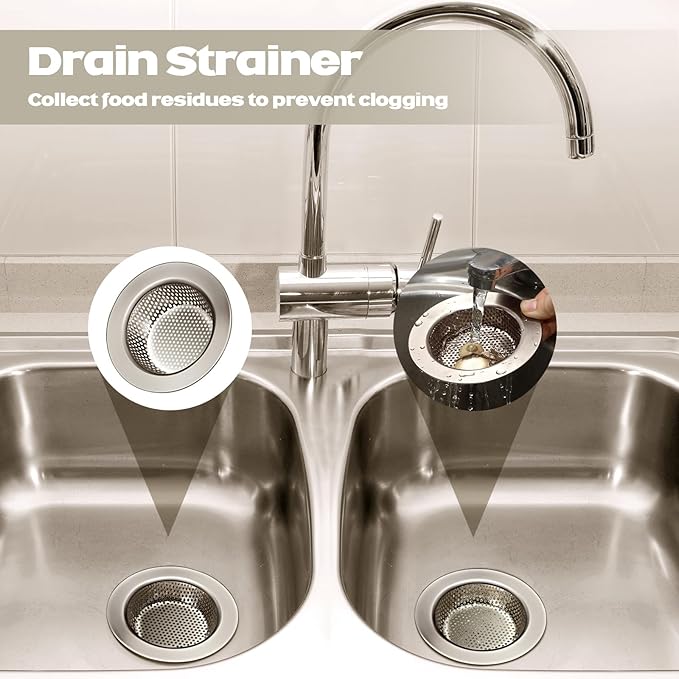 Retisee 2 Pcs Sink Strainer Stainless Steel Kitchen Sink Drain Strainer Basket